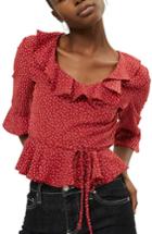 Women's Topshop Phoebe Frilly Blouse Us (fits Like 2-4) - Red