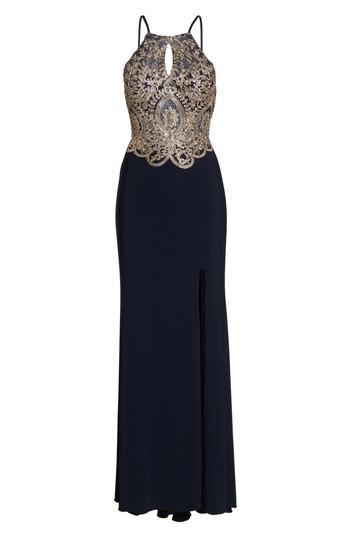 Women's Blondie Nites Embellished Applique Halter Gown - Blue