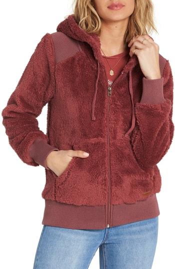Women's Billabong Cozy Down Fleece Hoodie - Burgundy
