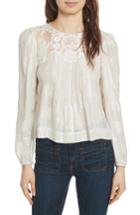 Women's Veronica Beard Ginesa Lace Yoke Metallic Blouse - White