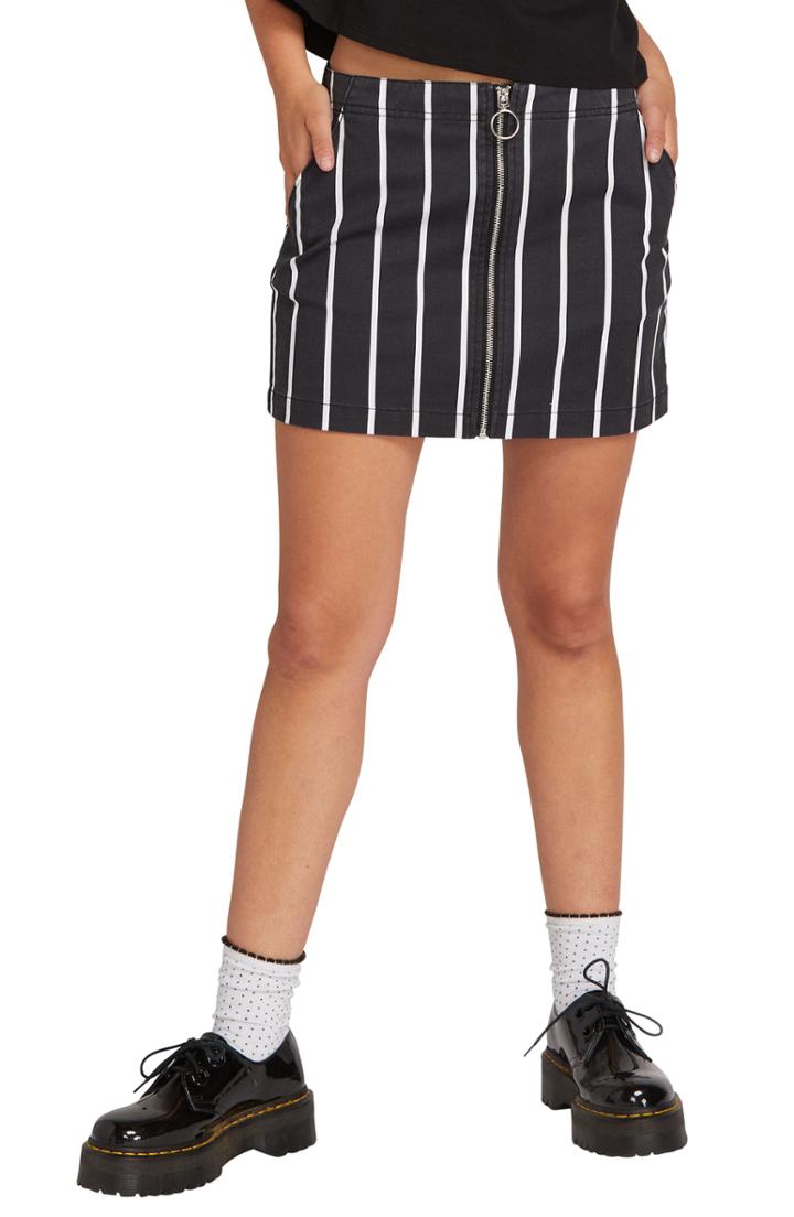 Women's Volcom Frochickie Zip Front Stripe Denim Skirt - Black