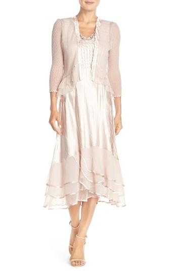 Women's Komarov Beaded Charmeuse & Chiffon Midi Dress With Jacket - Pink