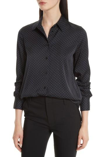 Women's Vince Vintage Polka Dot Slim Fit Shirt - Black