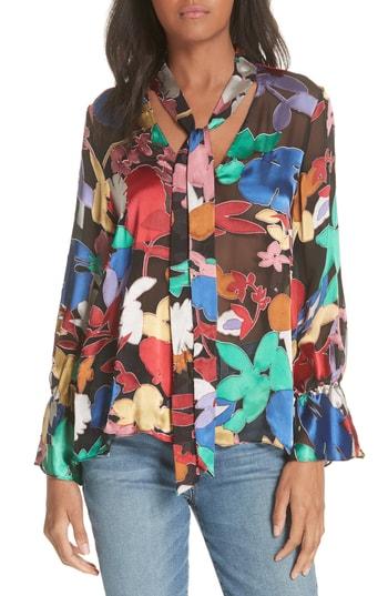 Women's Alice + Olivia Mora Tie Neck Floral Embellished Blouse - Black