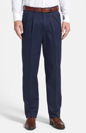 Men's Nordstrom Men's Shop 'classic' Smartcare(tm) Relaxed Fit Double Pleated Cotton Pants X 31 - Blue (online Only)