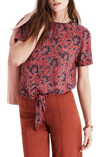 Women's Madewell Print Tie Front Silk Top