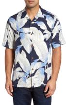 Men's Tommy Bahama Cascara Fronds Silk Camp Shirt, Size - Blue