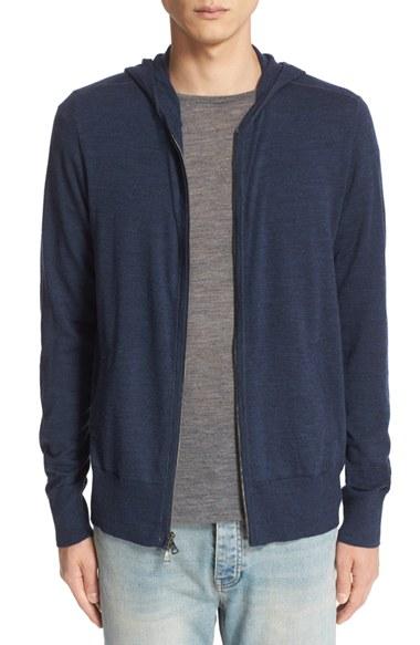 Men's John Varvatos Collection Merino Wool Zip Hoodie - Blue