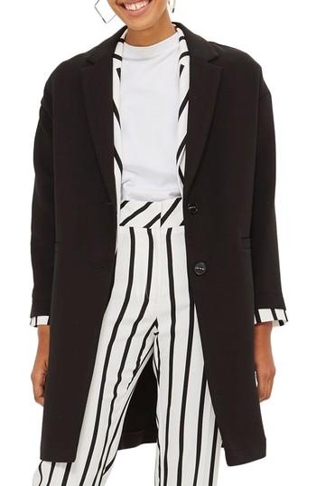 Women's Topshop Ponte Twill Coat Us (fits Like 16-18) - Black