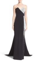 Women's Pamella Roland Embellished Strapless Crepe Gown With Draped Back - Black