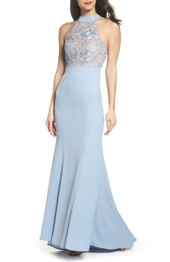 Women's Jarlo Caden Lace Detail Trumpet Gown - Blue