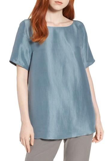 Women's Eileen Fisher V-back Silk Top, Size - Blue