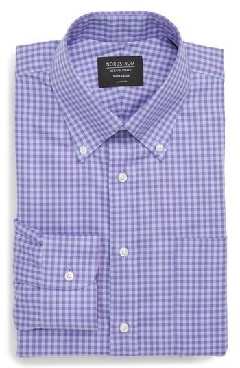 Men's Nordstrom Men's Shop Classic Fit Non-iron Gingham Dress Shirt - 32 - Purple (online Only)