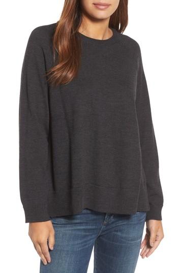 Petite Women's Eileen Fisher Side Slit Merino Wool Sweater, Size P - Grey