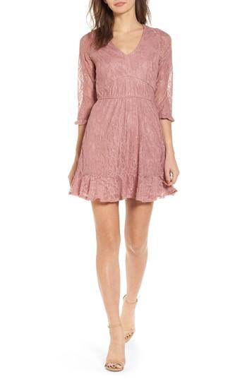 Women's Speechless Lace Open Back Fit & Flare Dress - Pink