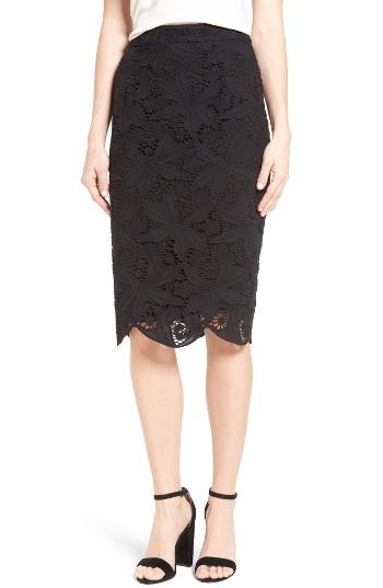 Women's Halogen Scalloped Lace Pencil Skirt - Black