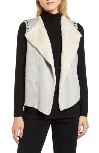 Women's Ming Wang Embellished Faux Shearling Vest - Grey