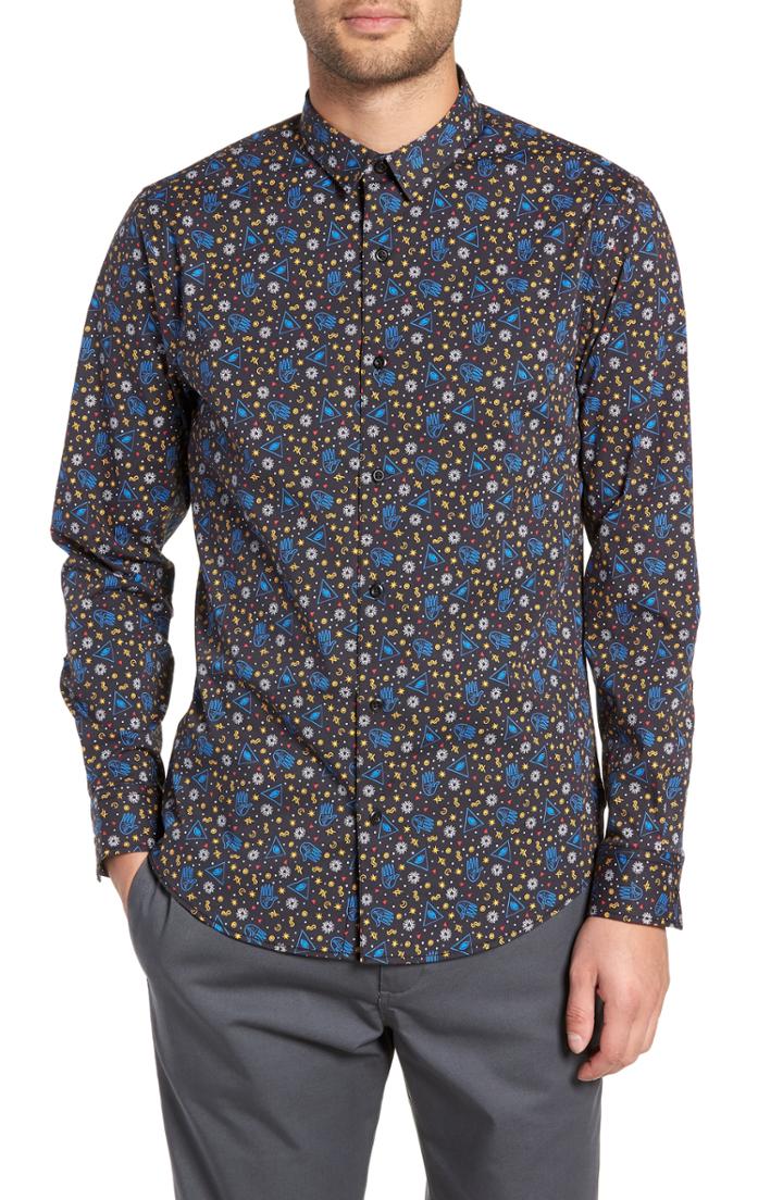 Men's The Rail Horoscope Sport Shirt, Size - Black