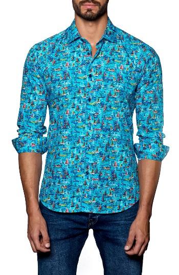 Men's Jared Lang Trim Fit Print Sport Shirt - Blue/green