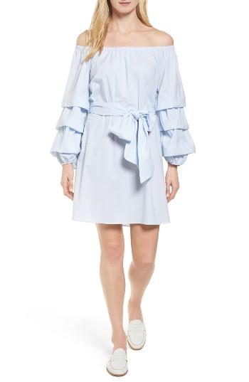 Women's Halogen Poplin Off The Shoulder Dress - Blue