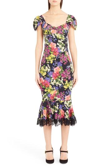 Women's Dolce & Gabbana Floral Print Flare Hem Silk Blend Charmeuse Dress Us / 38 It - Black
