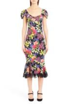 Women's Dolce & Gabbana Floral Print Flare Hem Silk Blend Charmeuse Dress Us / 38 It - Black