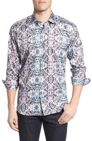 Men's Maceoo Luxor Abstract Mosaique Trim Fit Sport Shirt (m) - Grey