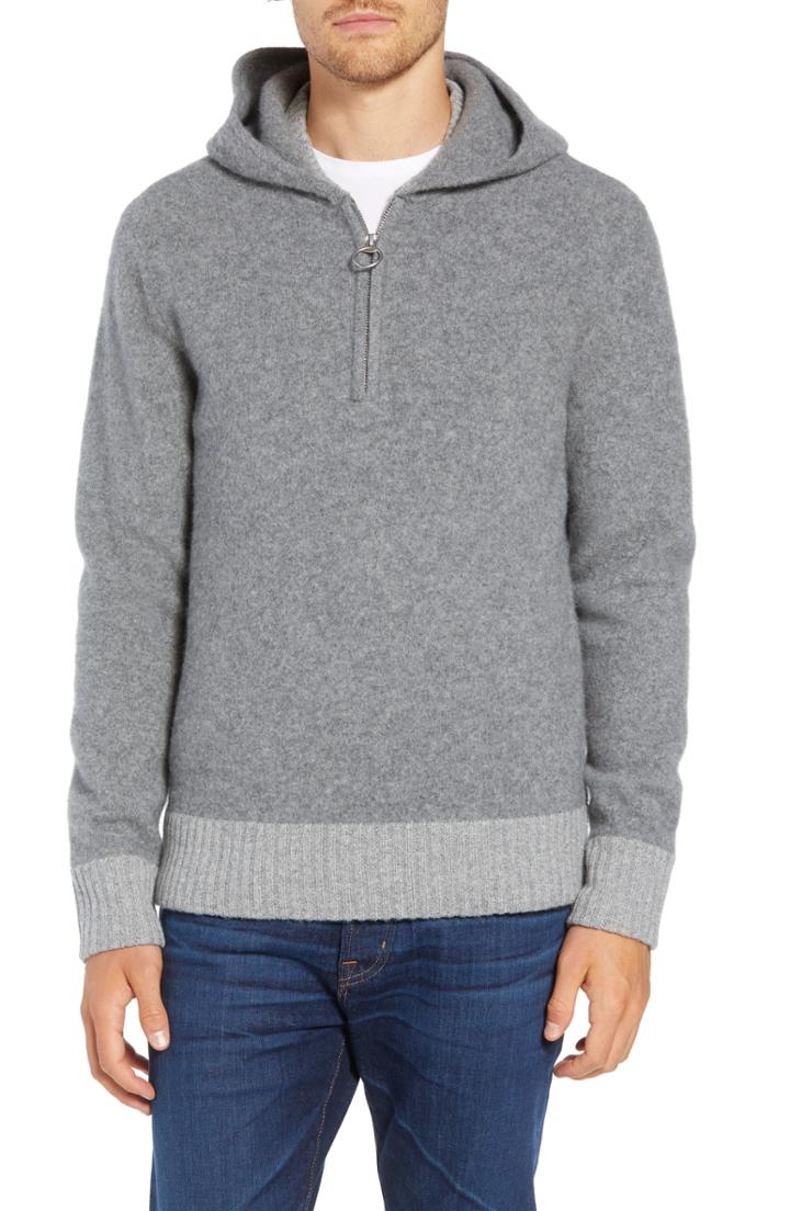 Men's Bonobos Felted Half Zip Wool Hoodie - Grey