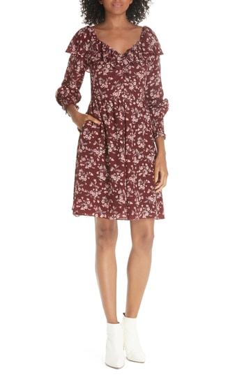 Women's Rebecca Taylor Tilda Silk Ruffle Dress - Burgundy