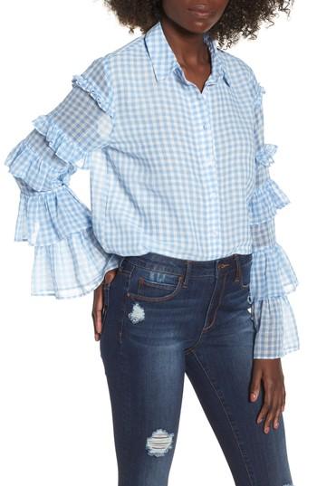Women's Lost Ink Ruffle Sleeve Shirt - Blue