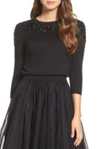 Women's Jenny Yoo 'millie' Beaded Cotton Blend Sweater - Black