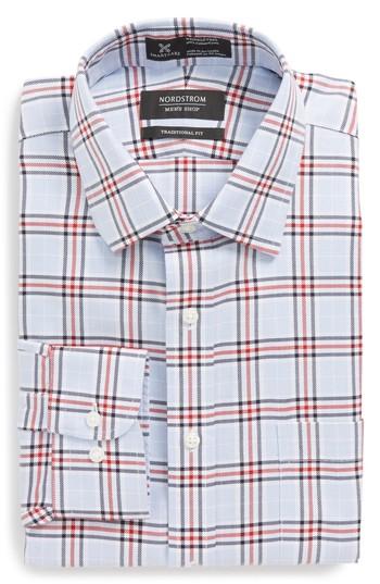 Men's Nordstrom Men's Shop Smartcare(tm) Traditional Fit Plaid Dress Shirt .5 32/33 - Red