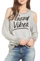 Women's Sundry Good Vibes Cold Shoulder Sweatshirt - Grey