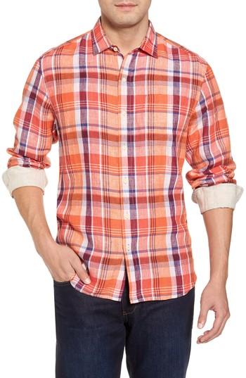 Men's Tommy Bahama Vero Beach Madras Plaid Linen Sport Shirt - Orange