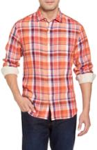 Men's Tommy Bahama Vero Beach Madras Plaid Linen Sport Shirt - Orange