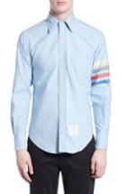 Men's Thom Browne Trim Fit Rainbow Sleeve Sport Shirt - Blue