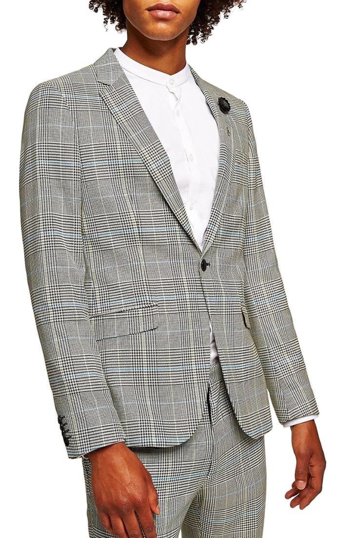 Men's Topman Skinny Fit Houndstooth Suit Jacket R - Grey