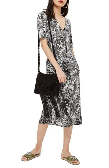Women's Topshop Monochrome Landscape Midi Dress Us (fits Like 0) - Black