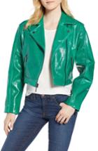 Women's Kenneth Cole Crop Patent Leather Moto Jacket - Green