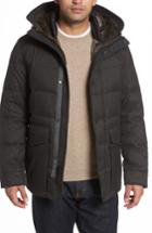 Men's Cole Haan Faux Fur Trim Mixed Media Hooded Down Jacket, Size - Grey