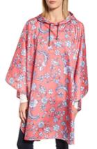 Women's Joules Right As Rain Print Packable Hooded Poncho, Size - Red