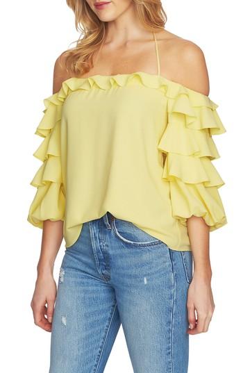 Women's 1.state Tiered Ruffle Sleeve Off The Shoulder Top, Size - Black