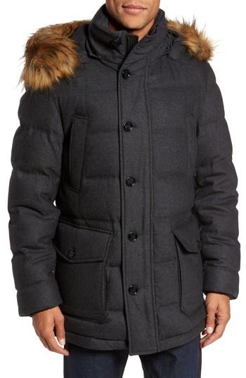 Men's Boss T-delta Relaxed Technical Down Jacket With Faux Fur Trim R - Grey