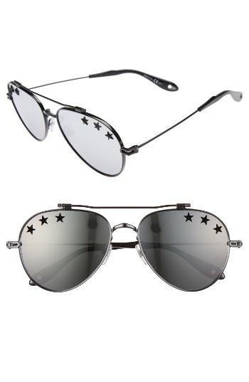 Women's Givenchy Star Detail 58mm Mirrored Aviator Sunglasses - Black