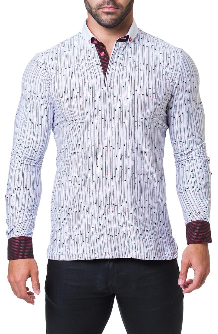 Men's Maceoo Newton Vegas Long Sleeve Polo - White