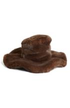 Women's A.w.a.k.e. Oversized Faux Fur Wide Brim Hat - Brown