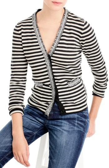 Women's J.crew Stripe Harlow Cardigan Sweater - Coral