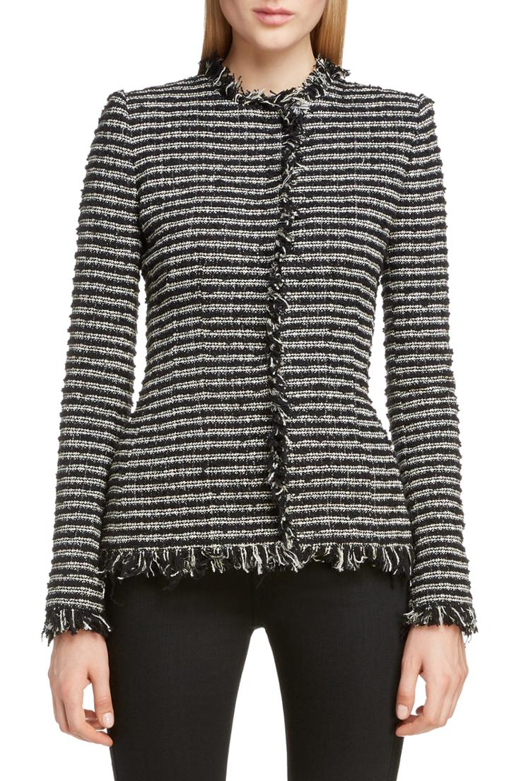 Women's Alexander Mcqueen Frayed Tweed Jacket Us / 40 It - Black
