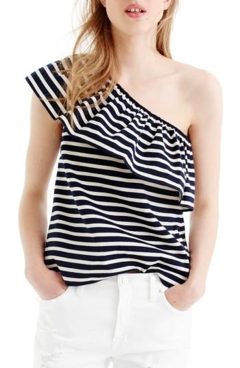 Women's J.crew Stripe One-shoulder Top, Size - Blue