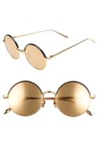 Women's Linda Farrow 51mm Mirrored 18 Karat Gold Trim Round Sunglasses - Yellow Gold/ Black
